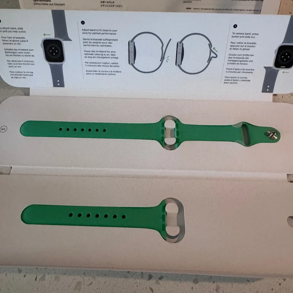 Original Apple Watch 41mm Bright‎ Green Sport Band S/M M/L Stainless Steel Pin